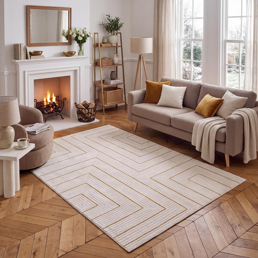 Carmel Cream-Gold Geometric Rug | 6040