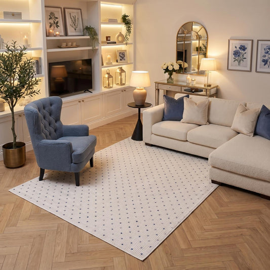 Carmel Cream-Blue Dots Rug | 6080