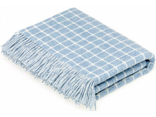Athens Check Merino Lambswool Throw - Aqua