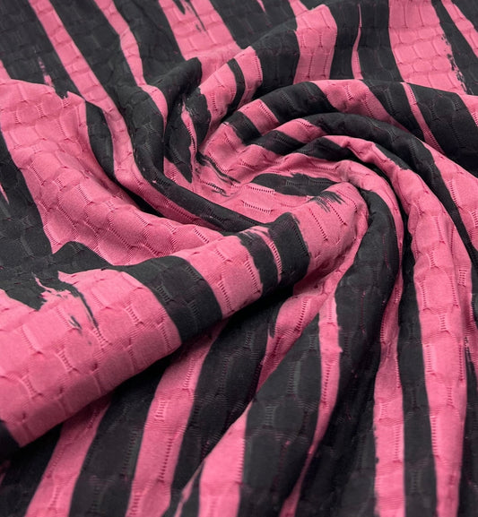 Cerise Black Print 2 Way Yoga Gym Sports Stretch Fabric