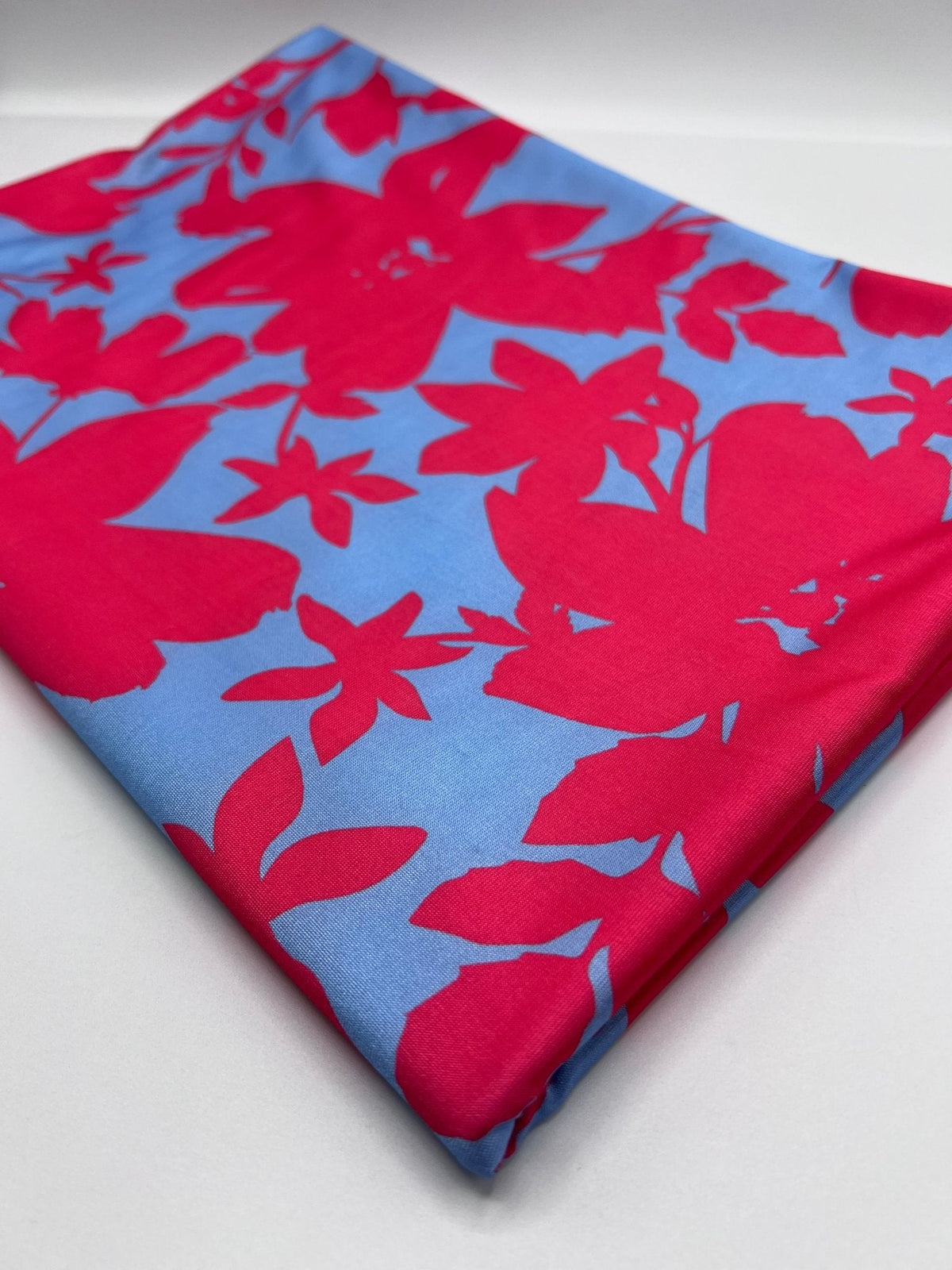 Cerise Blue Floral Print Soft Touch Stretch Fabric