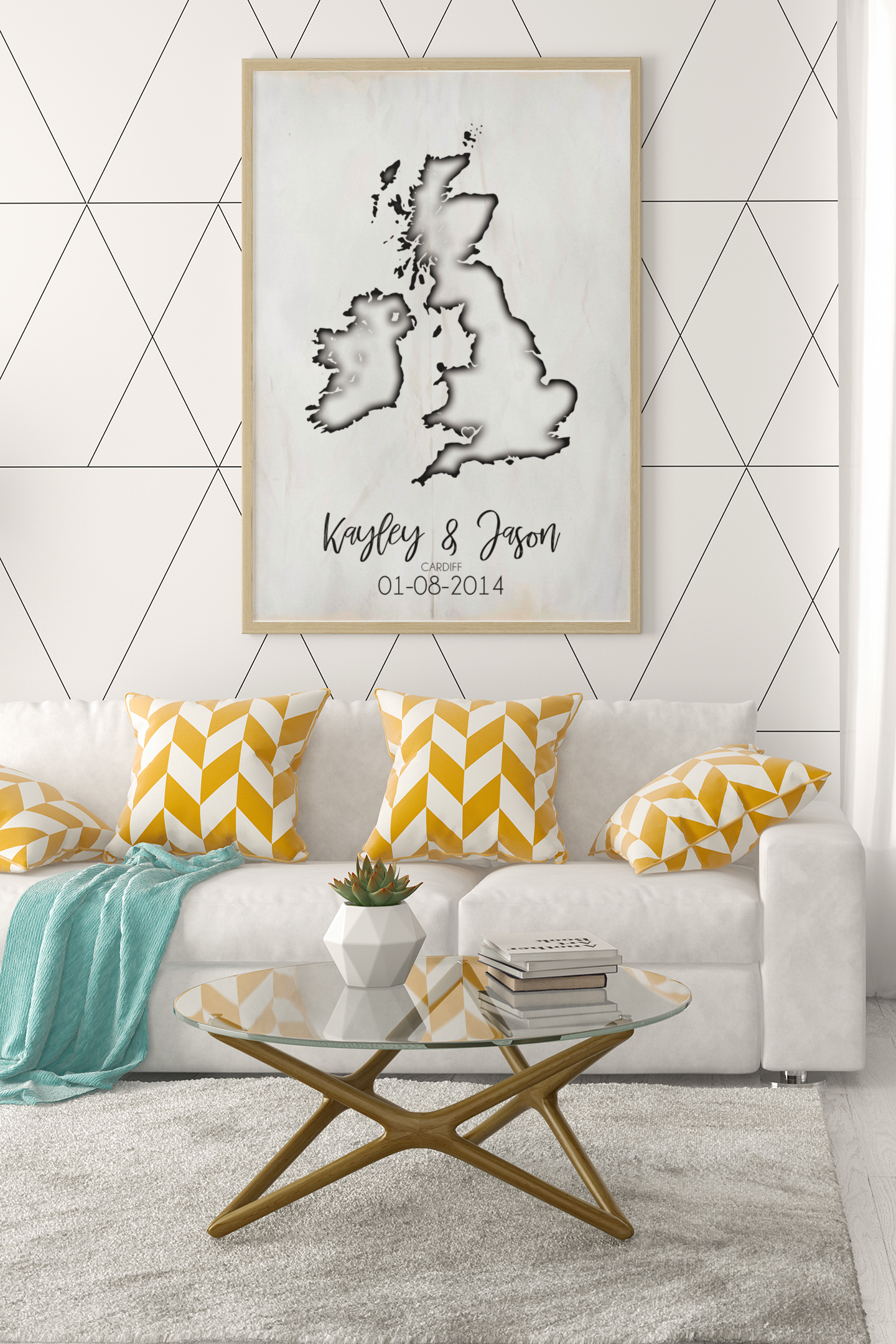 Couples United Kingdom Map with Special Dates & Heart Personalised Wall Decor Print with 10 New Styles