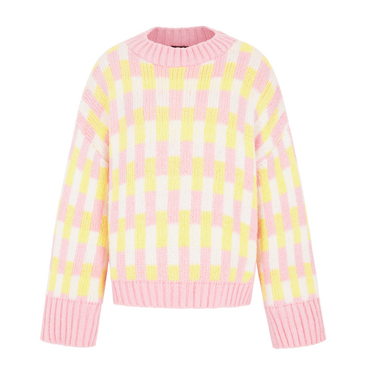 Charlotte Geometric Pattern Wide Sleeve Knit Jumper - Pink