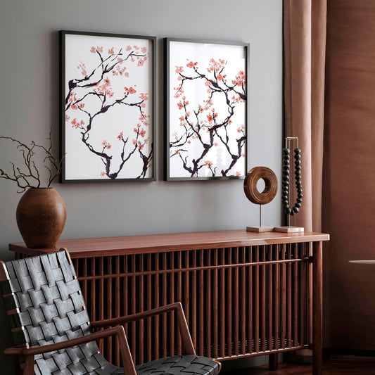Cherry blossoms wall art | Set of 2 wall art prints
