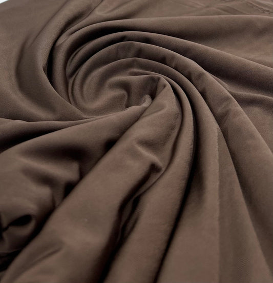 Chocolate Plain Shiny Soft Touch Slinky 4 Way Stretch Fabric