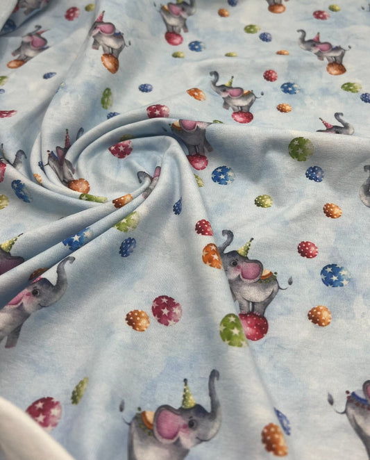Circus Elephants Cotton Stretch Jersey 200 GSM 95/5 Lycra 4 Way Stretch
