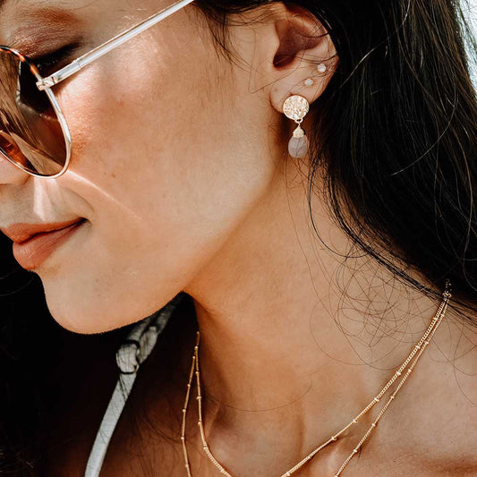 Classic Athena Drop Earrings: Pink Chalcedony