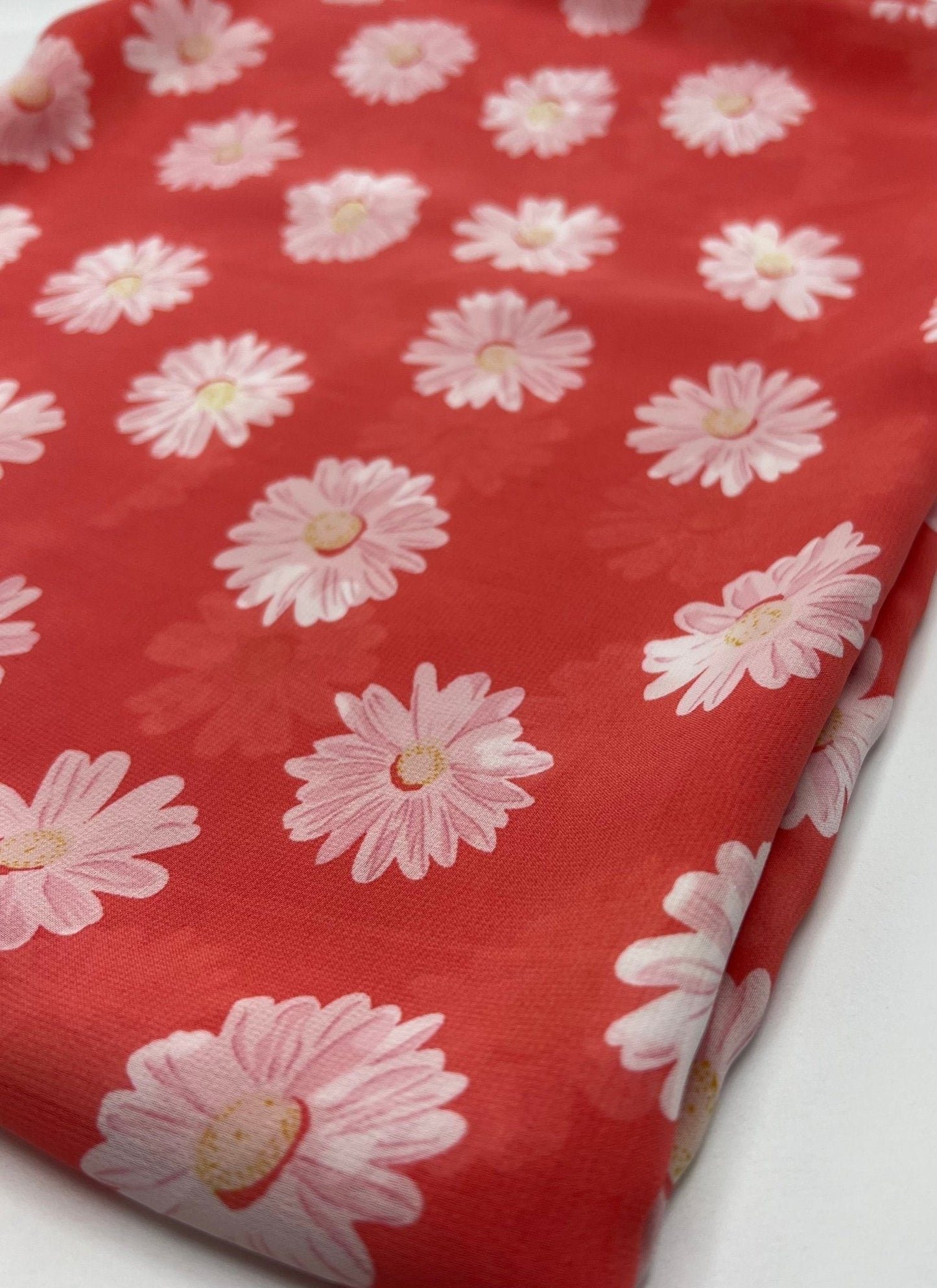 Coral Daisy Floral Printed Chiffon Dress Fabric