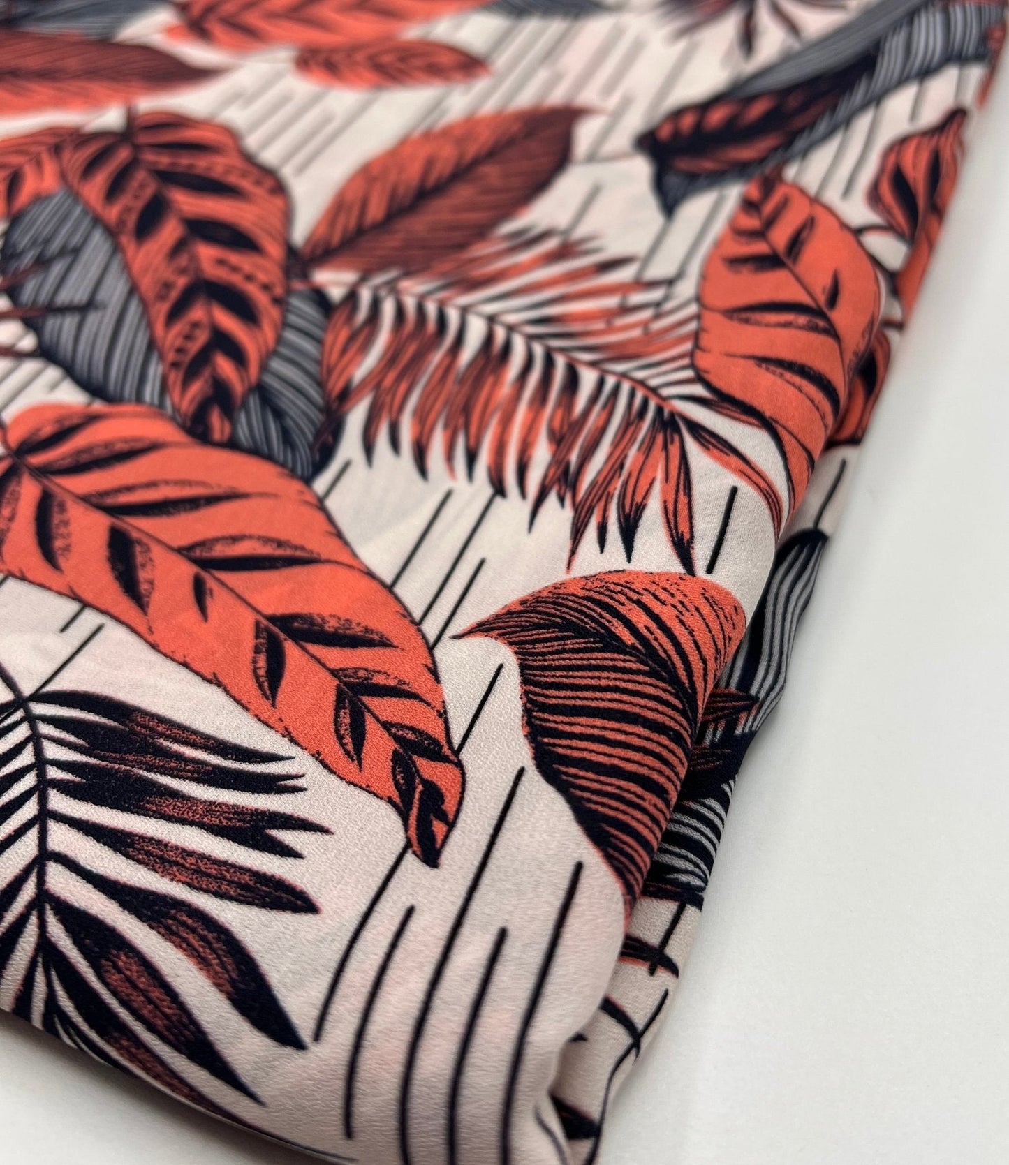 Coral Leaf Printed Chiffon Dress Fabric
