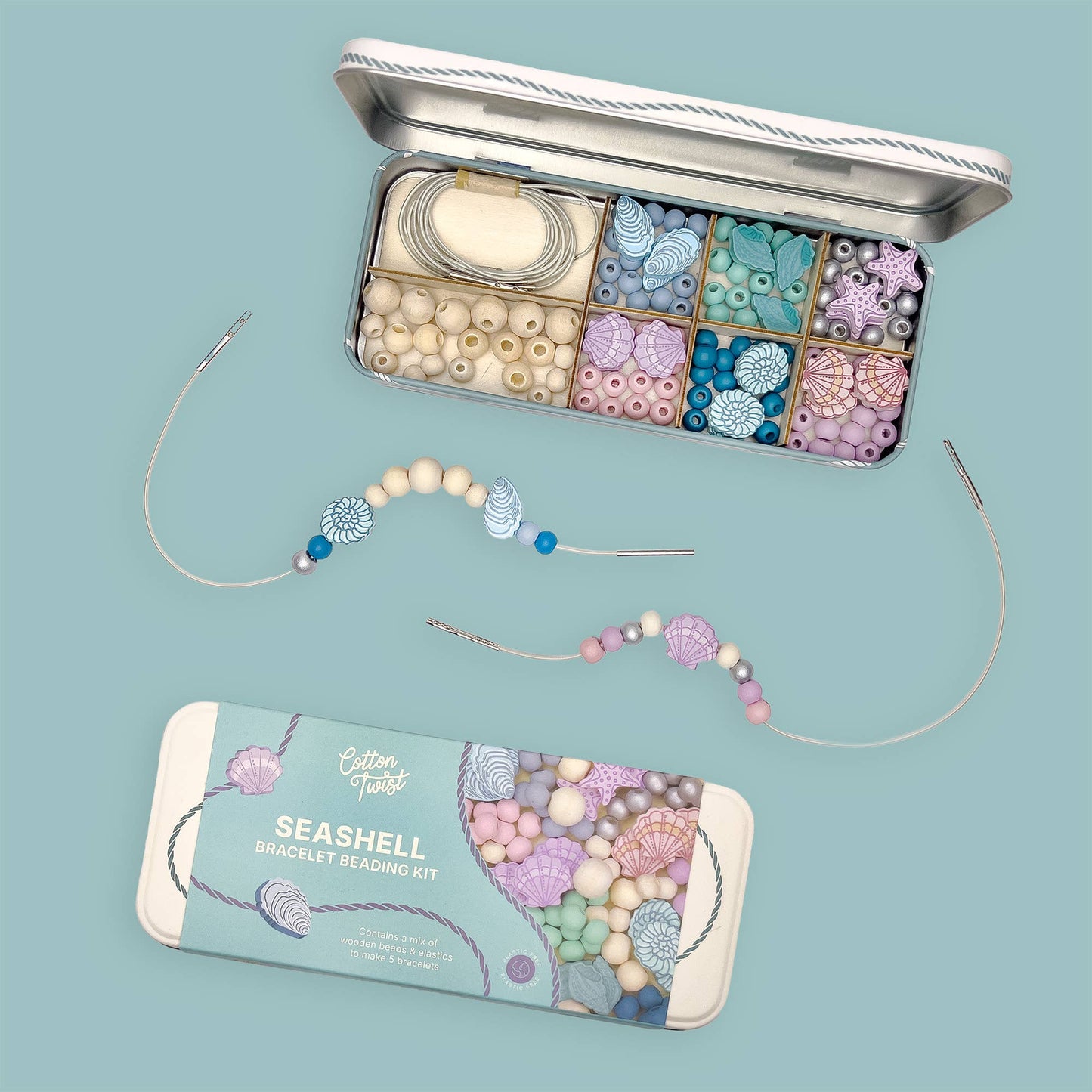 Create Your Own Seashell Bracelet Bead Craft Kit in Reusable Tin