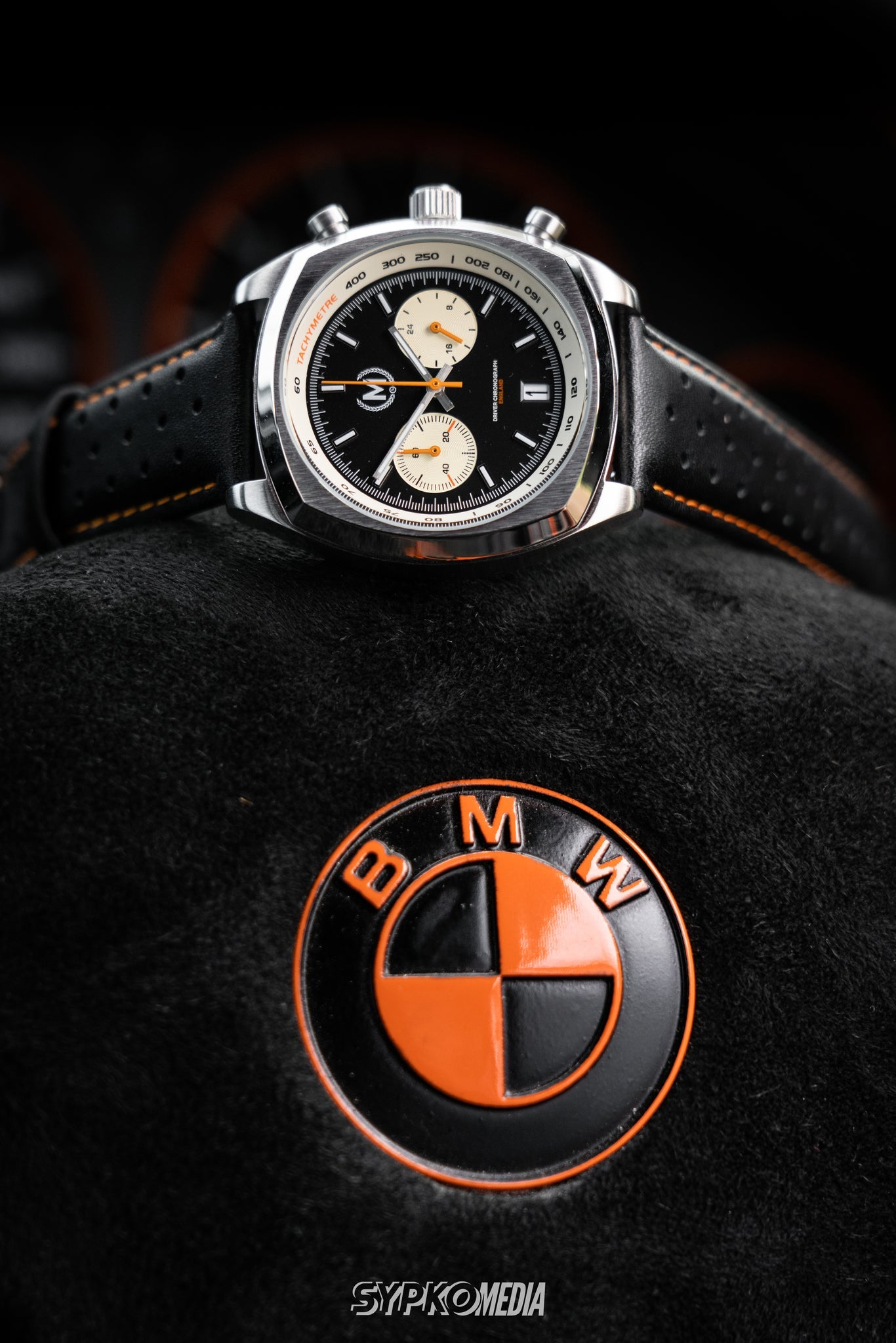 Black And Orange Leather Rally Watch Strap