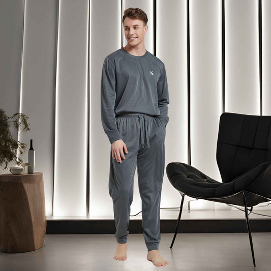 Men's Dark Grey Loungewear Set with Long Sleeve Pyjamas for Ultimate Comfort