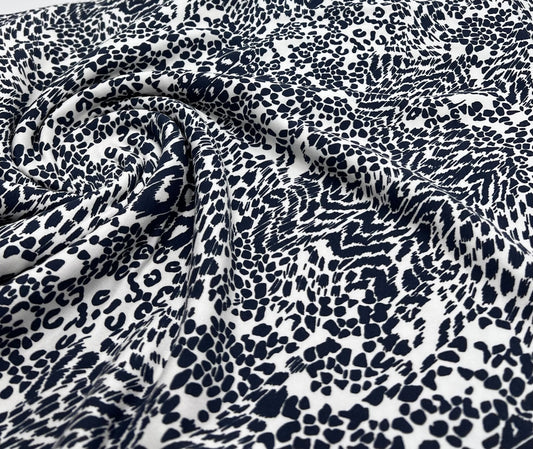 Dark Navy Animal Print Viscose Elastane Fabric