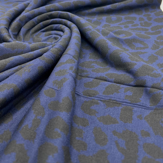 Dark Navy Leopard Print Viscose Elastane Fabric