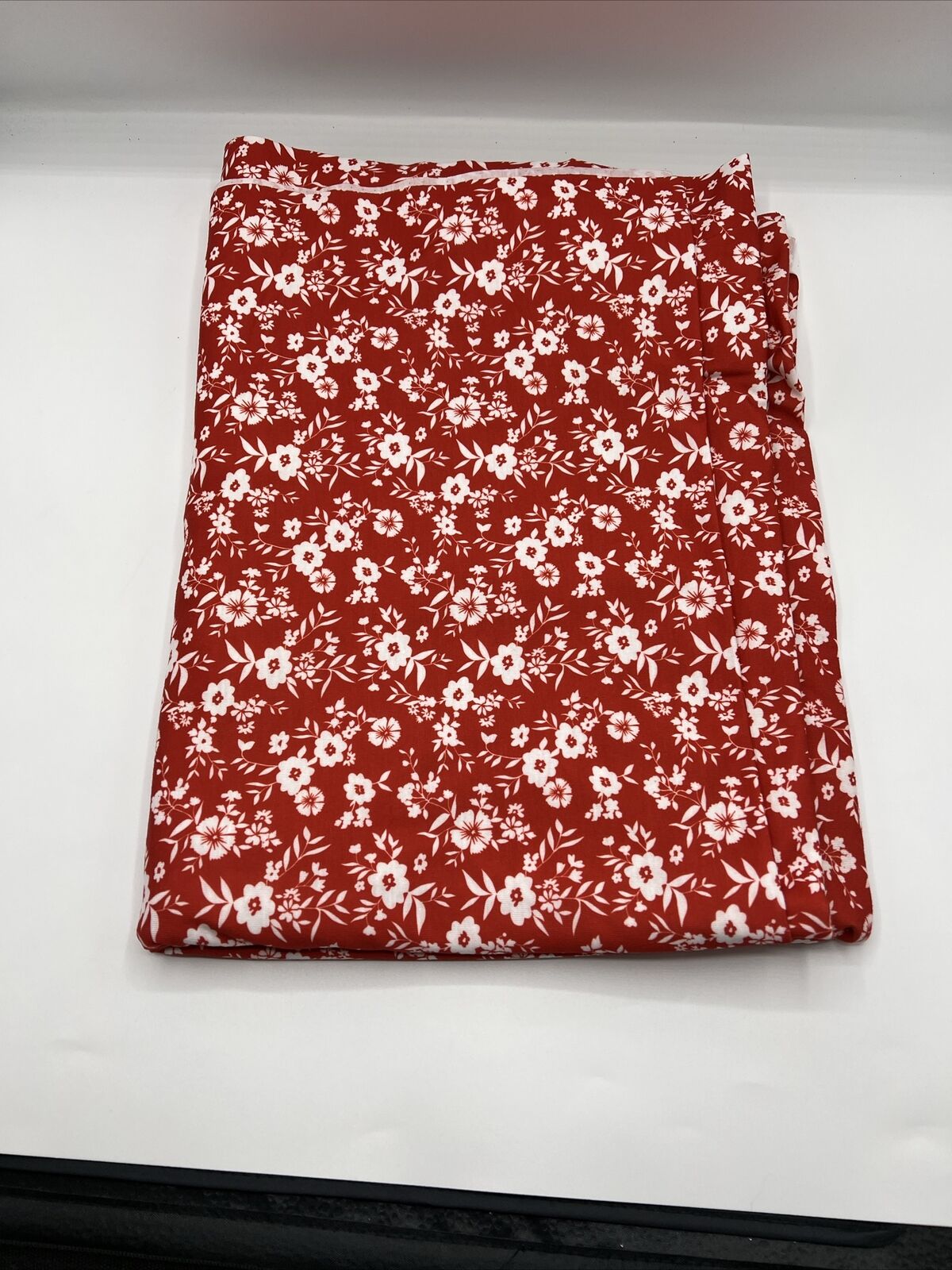 Dark Red Ditsy Floral Print Spun Poly Stretch Fabric