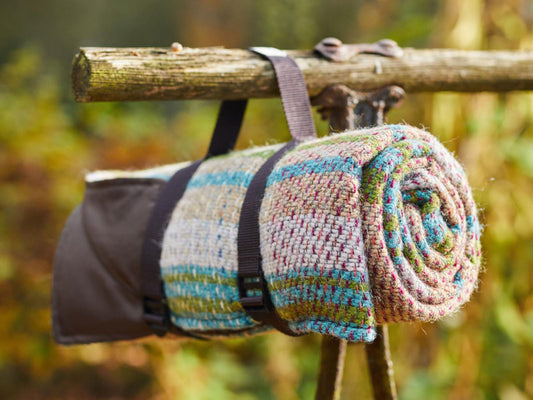 Waterproof Picnic Rug Roll - Random Check Recycled Wool