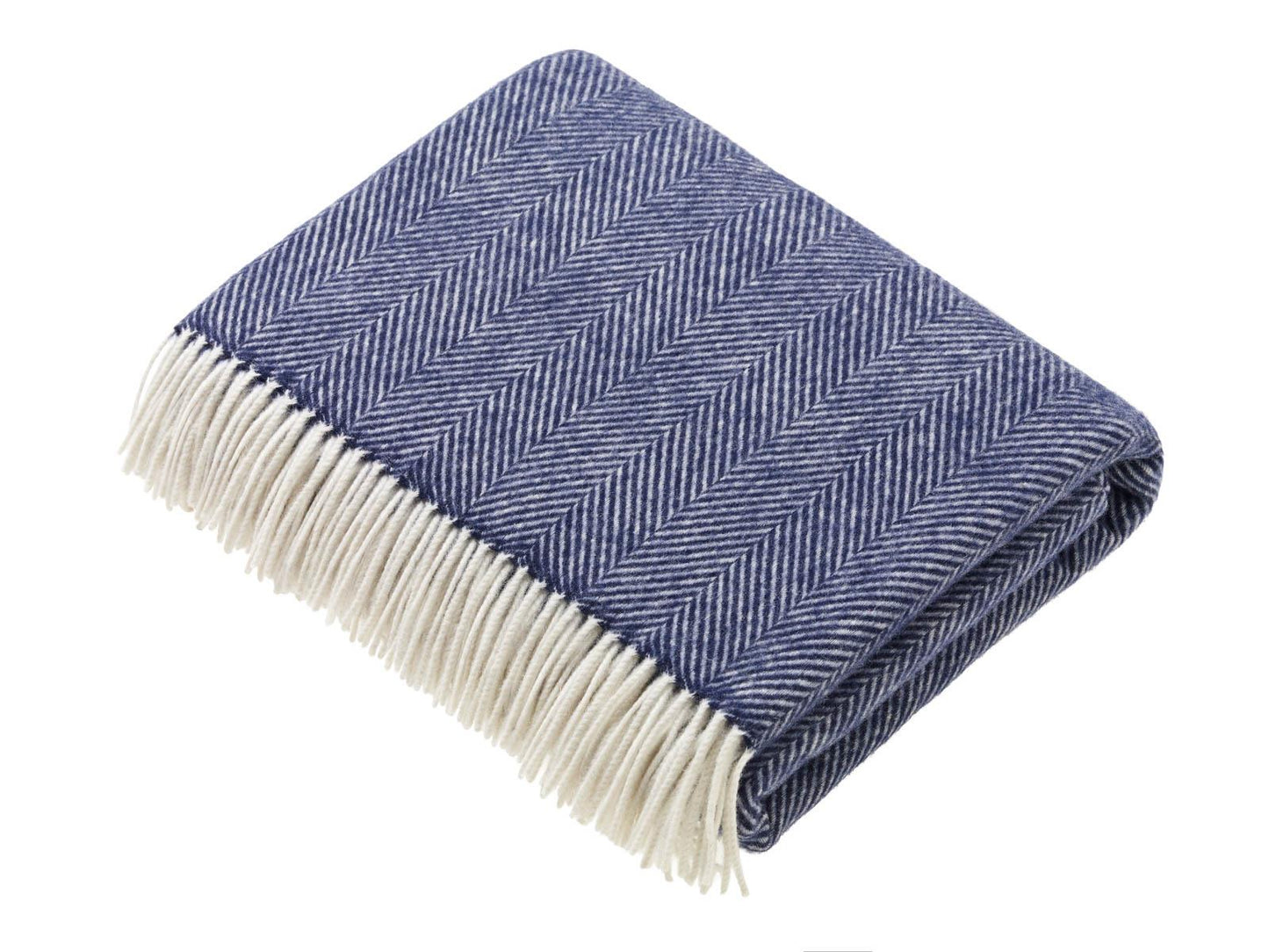 Herringbone Merino Lambswool Throw - Navy