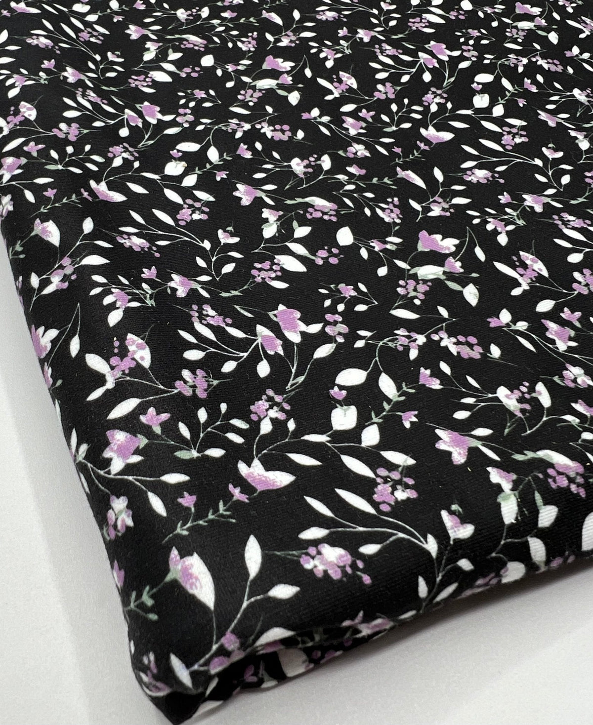 Delicate Violet Floral Print Spun Poly Stretch Fabric