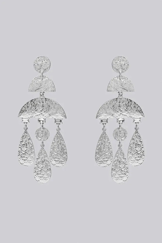 Delilah Beaten Silver Geo Drop Earrings