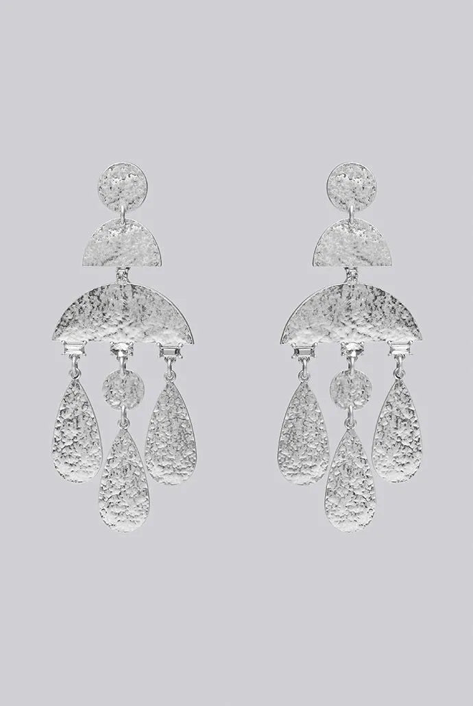 Delilah Beaten Silver Geo Drop Earrings