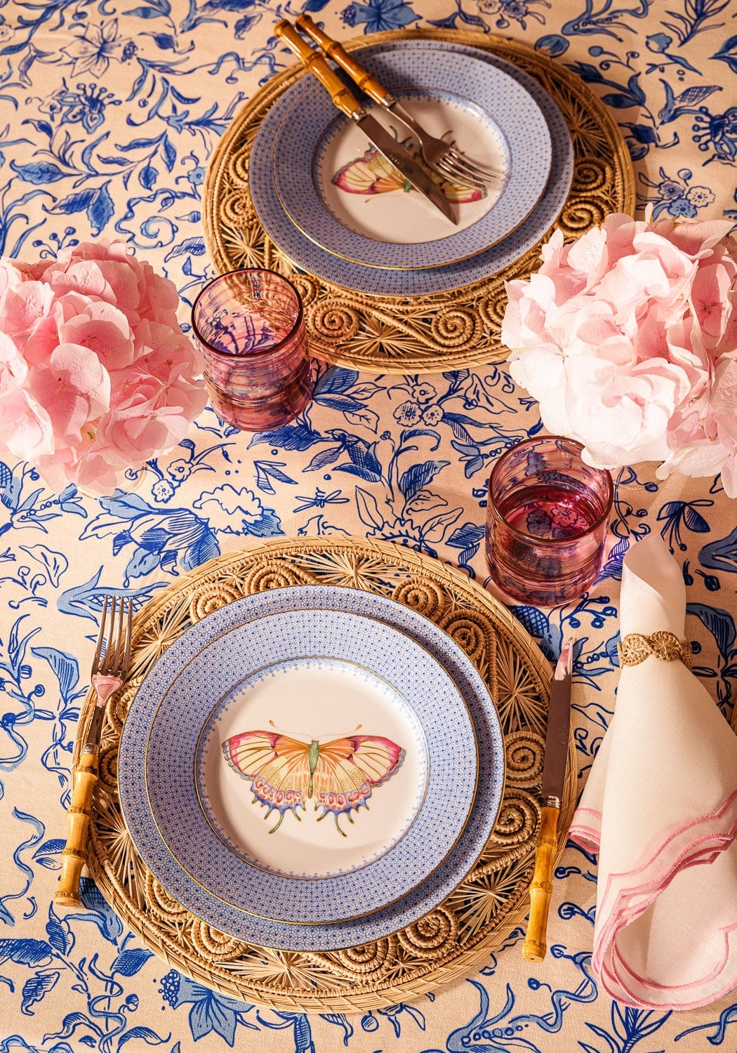 Cornflower Blue Lace Plate Butterfly Side/ Pudding Plate - Set of 4