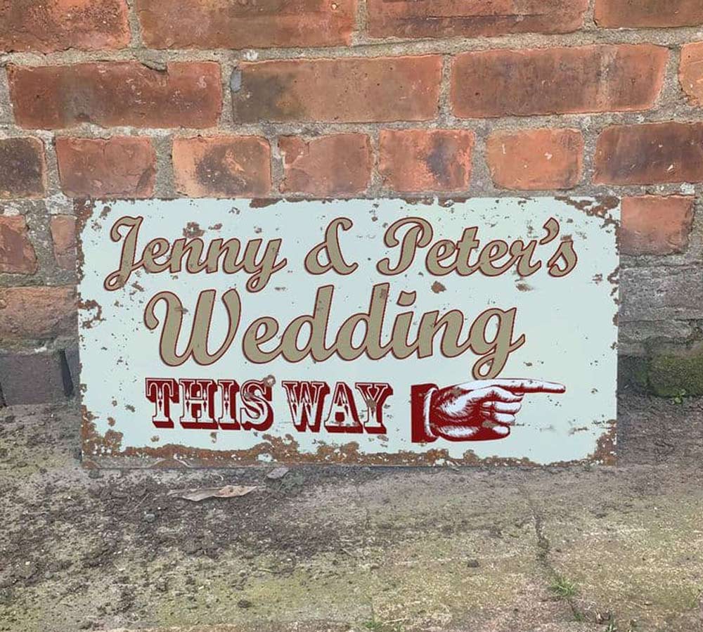 Vintage Style Personalised Metal Directional Wedding Sign
