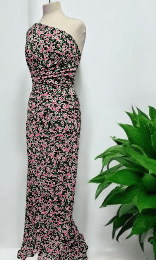 Ditsy Multi Floral Print Spun Poly Stretch Fabric