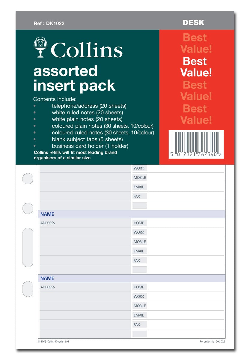 Desk Organiser - Desk - Assorted Insert Pack Refill Pack (DK1022)