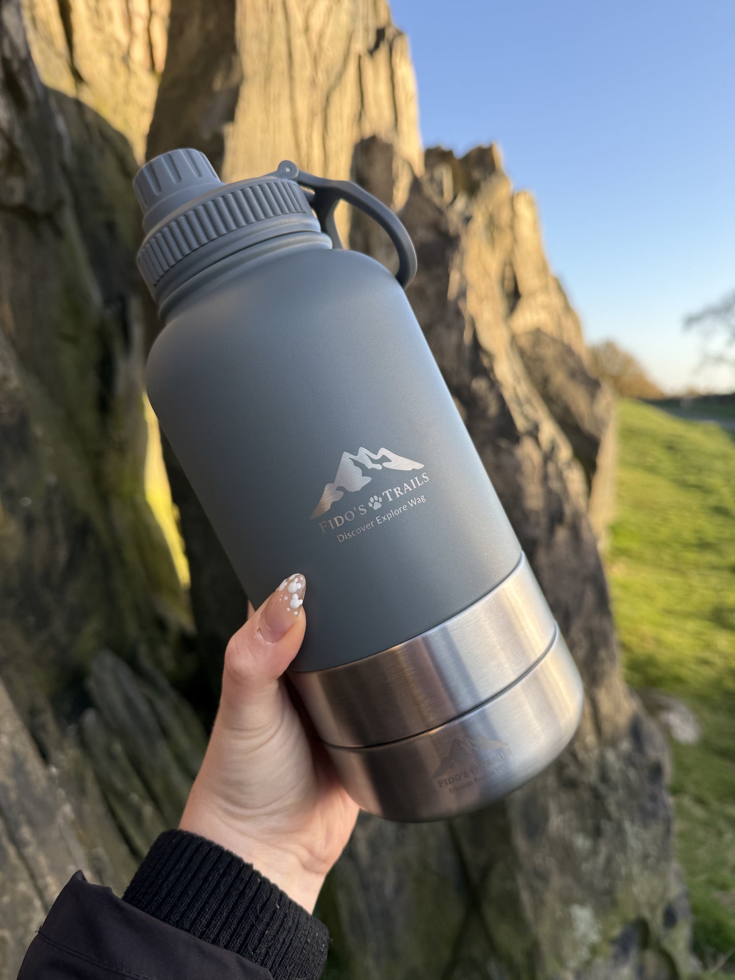 3-in-1 Dog Water Bottle – Mountain Grey | Portable Travel Bottle