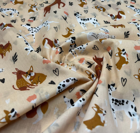 Dogs Daisies Printed Polycotton 90 GSM 80/20 44 Inch Non Stretch