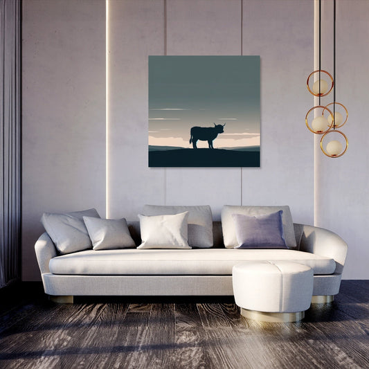 Highland Cow Dusk Silhouette Canvas