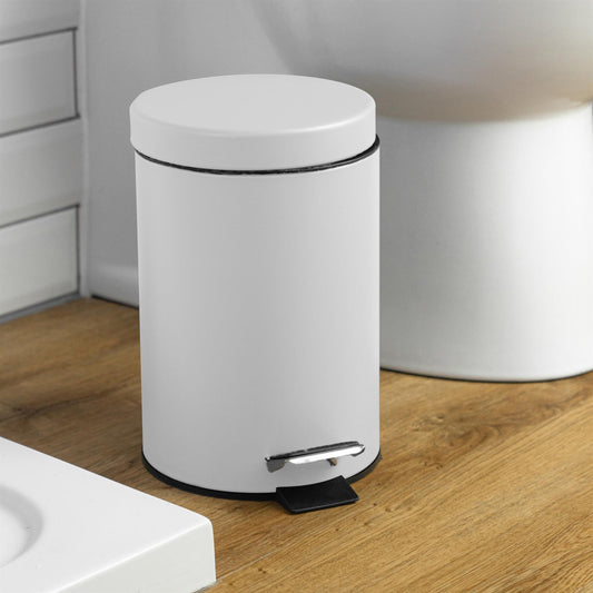 3L Matt White Round Stainless Steel Bathroom Pedal Bin