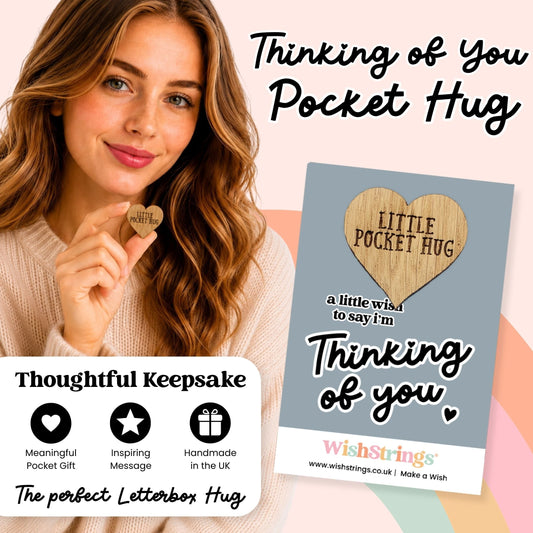 Thinking of You Pocket Hug - Wooden Heart Keepsake Letterbox Gift | WishStrings