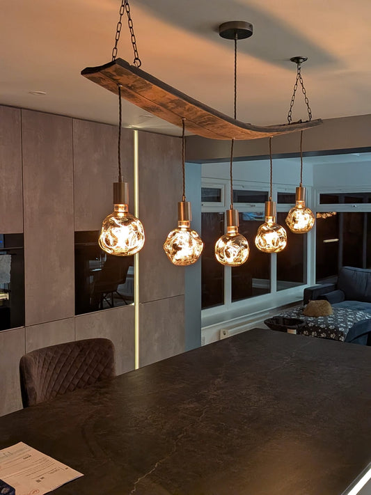 Curvey Oak Sherry Stave Chandelier