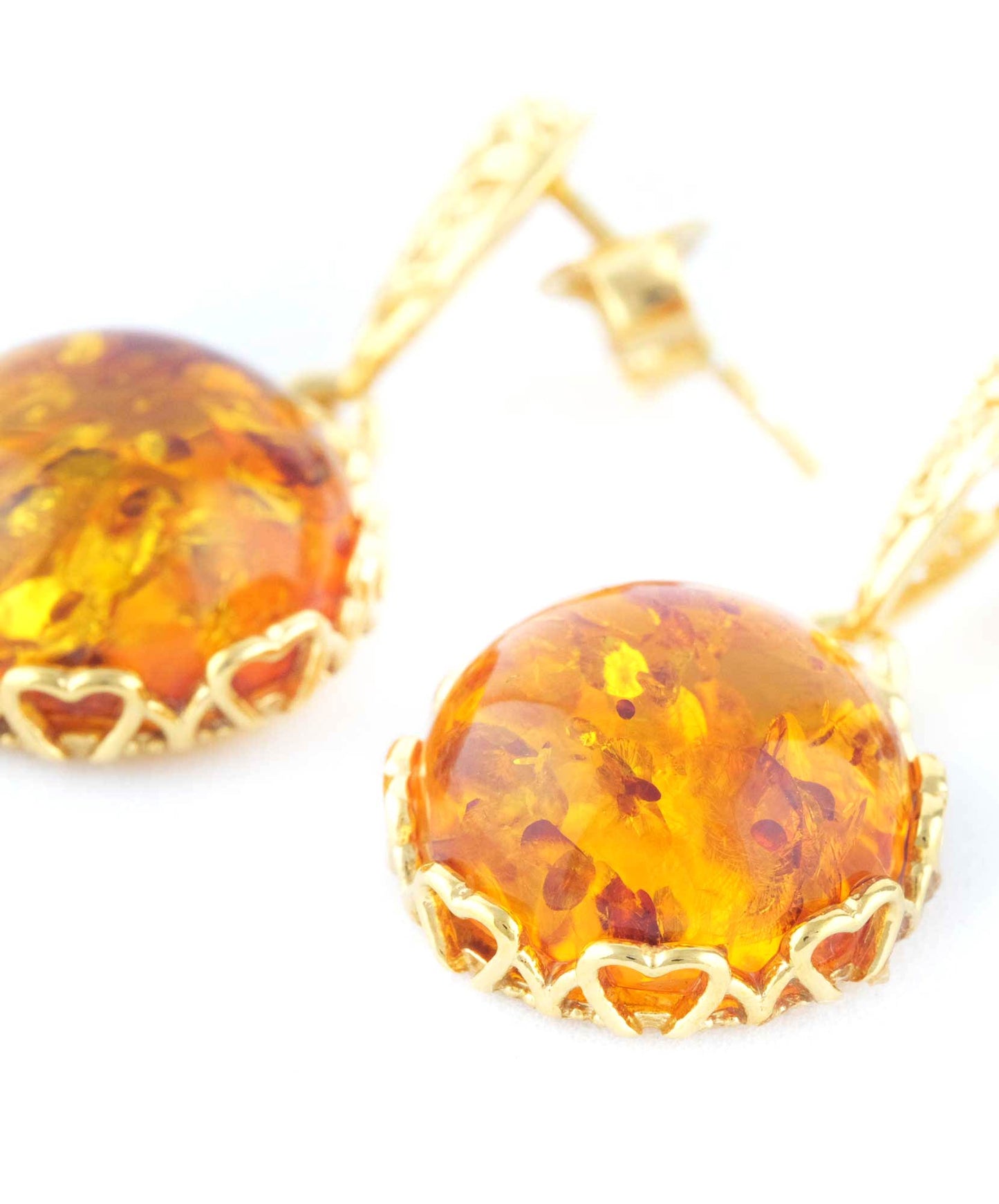 Amber Drop Earrings with Gold Floral Accent