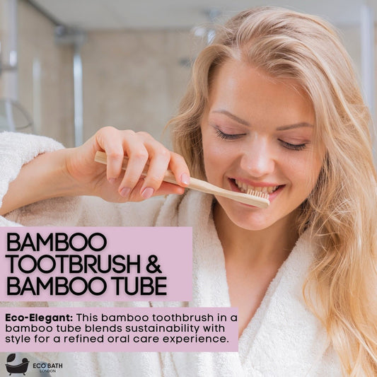 Eco Bath London Bamboo Toothbrush in Bamboo Tube Travel Case