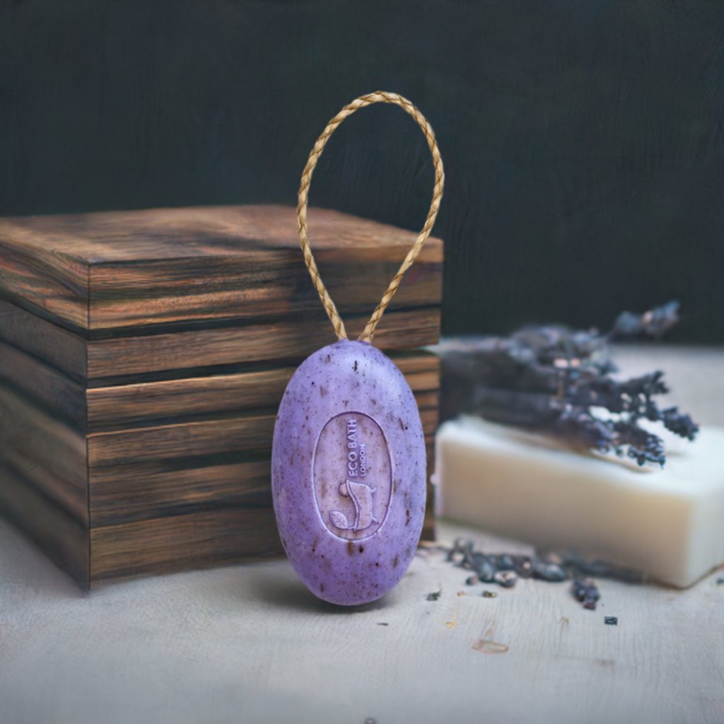 Eco Bath London Lavender Soap on a Rope 220g - Luxurious and Eco Friendly Relaxing Body Wash Bar with Shea Butter