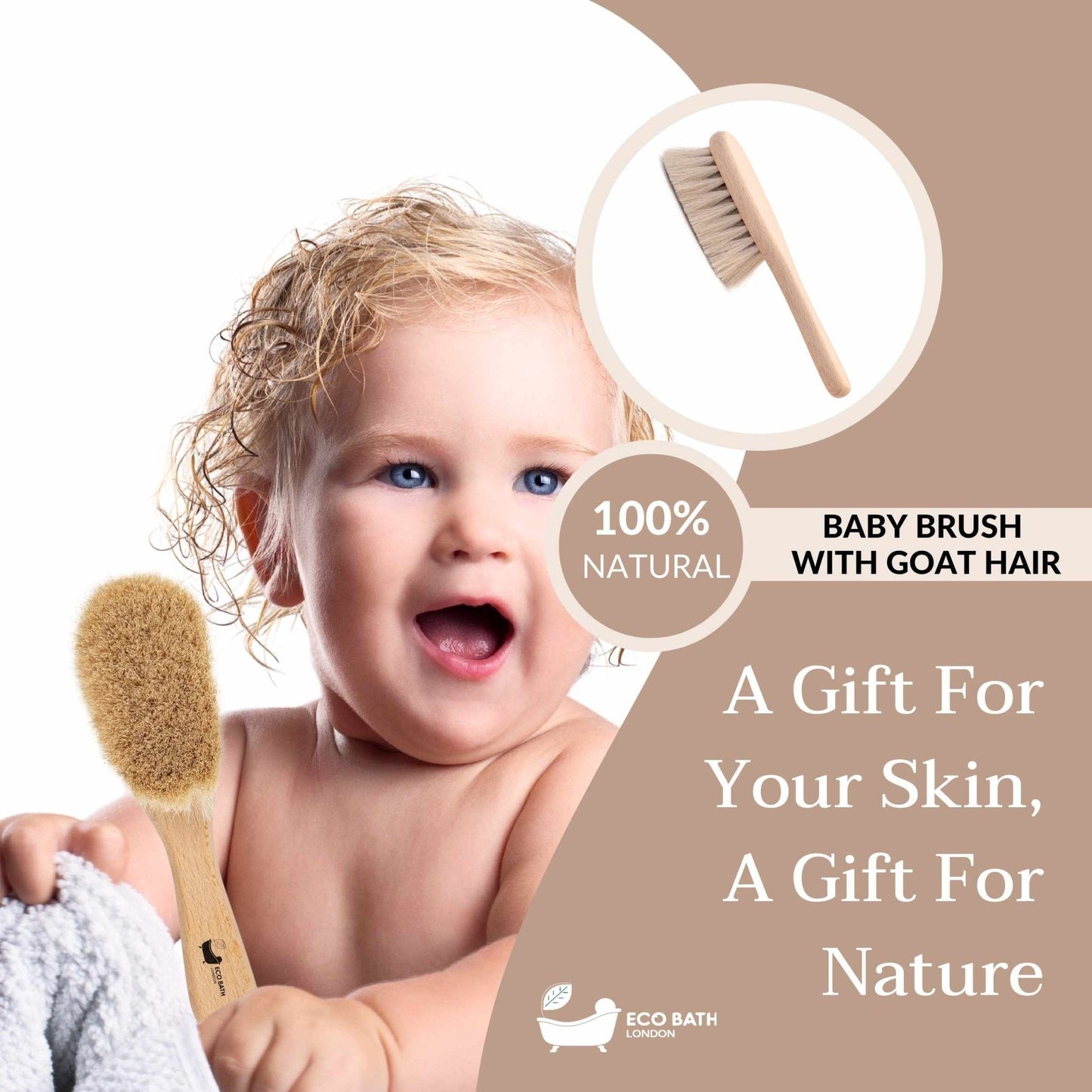 Eco Bath London Baby Brush with Goat Hair - Ultra Soft Baby Bath Brush for Newborns