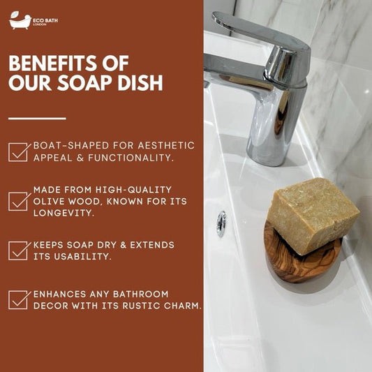 Eco Bath London Olive Wood Boat Shape Soap Dish
