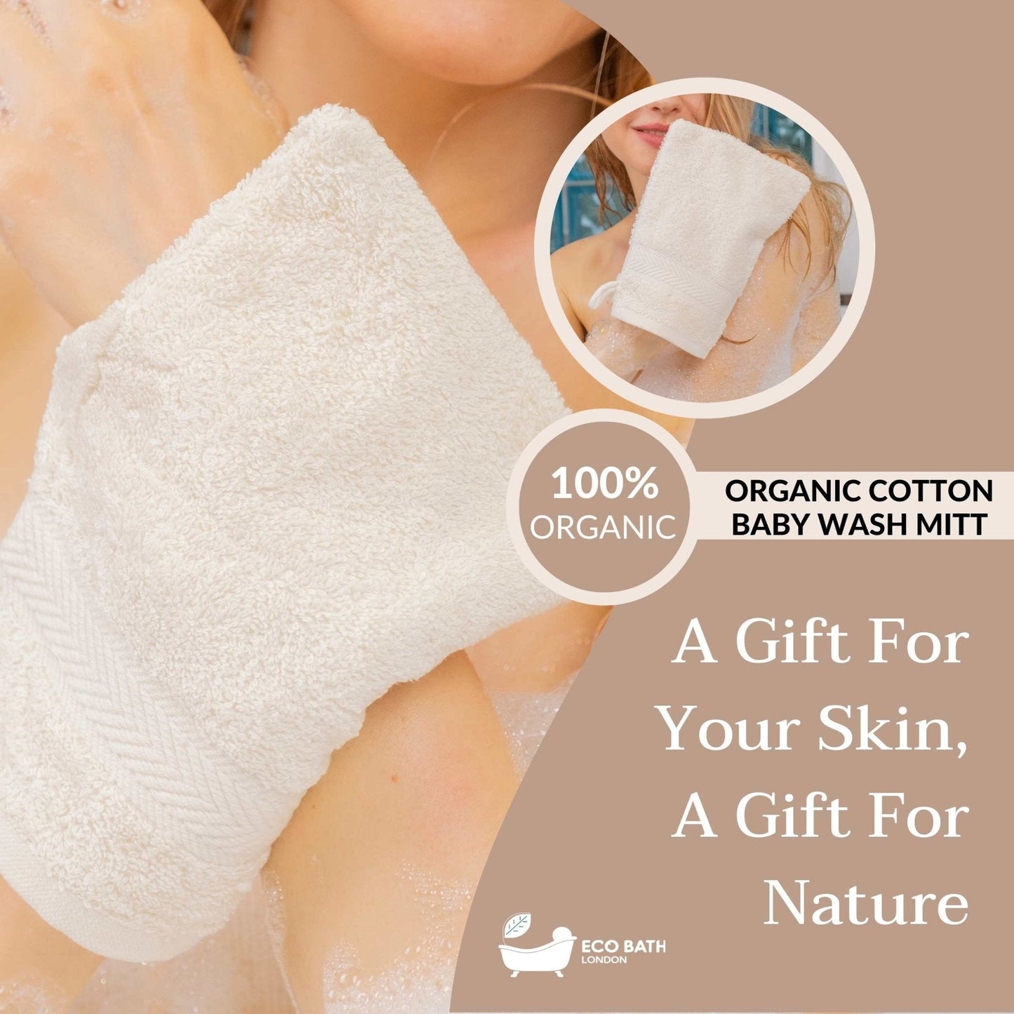 Eco Bath London Organic Cotton Bath Mitt - Pack of 3, Ultra Soft and Hypoallergenic