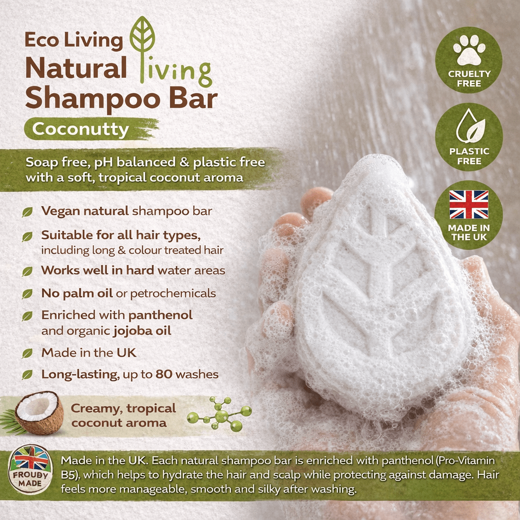 Eco Living Natural Shampoo Bar – Coconutty Scent, Vegan & Soap Free