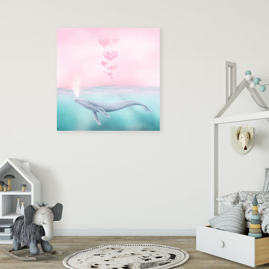 Heart Bubbles Whale Canvas