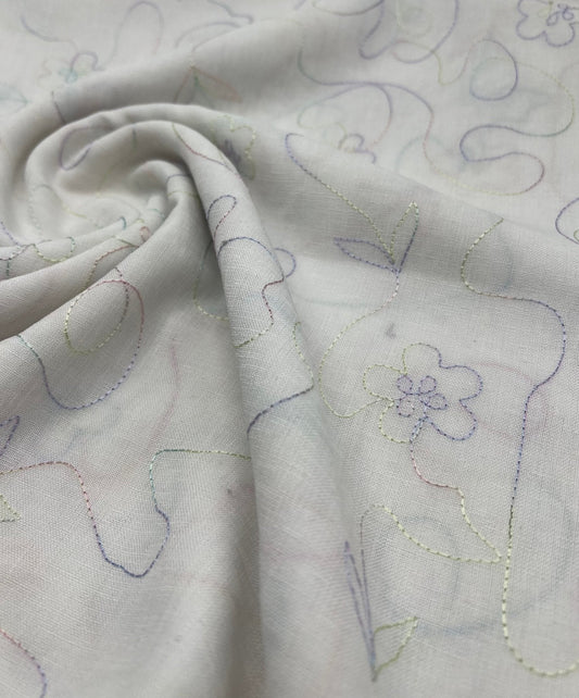 Embroidered Floral Multi Thread Non Stretch Woven Fabric