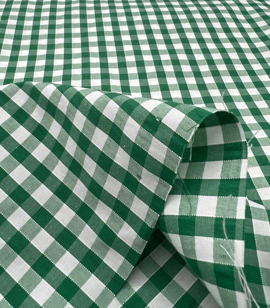 Emerald Gingham Printed Polycotton 90 GSM 80/20 44 Inch Non Stretch
