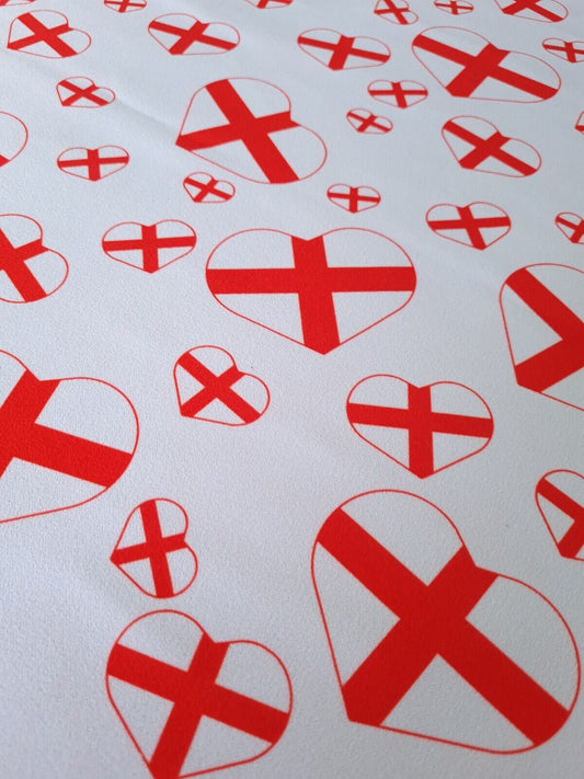 England Heart Printed Scuba Crepe Jersey Fabric 4 Way Stretch
