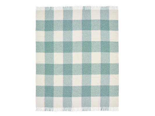 Pastel Block Check Merino Lambswool Throw - Eucalyptus