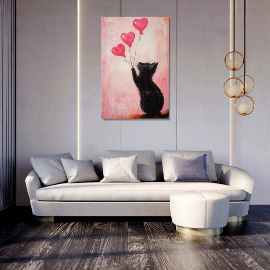 Valentine’s Black Cat Balloon Canvas