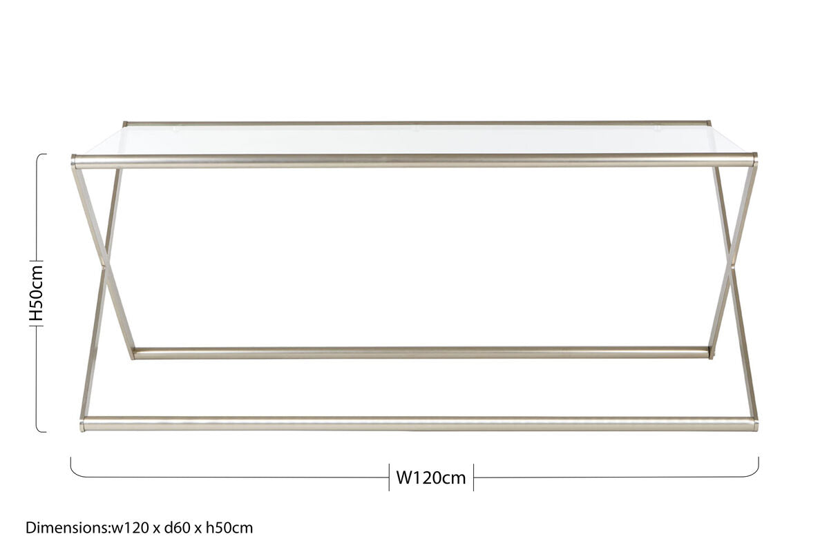 Tempered Glass Rectangular Coffee Table with Silver Cross Frame Design | Roma