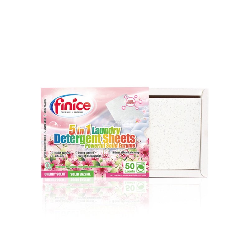 Finice 5 in 1 Laundry Detergent Sheets – Powerful Stain Removal, Solid Enzyme, 50 Loads