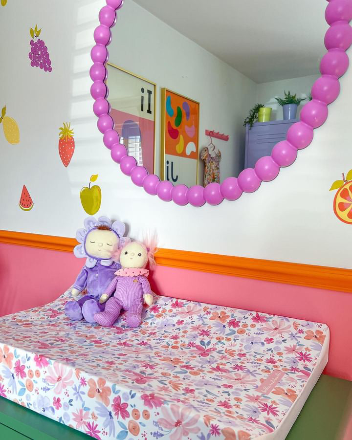 Anti-Roll Wedge Changing Mat - Magenta Pink Floral Print